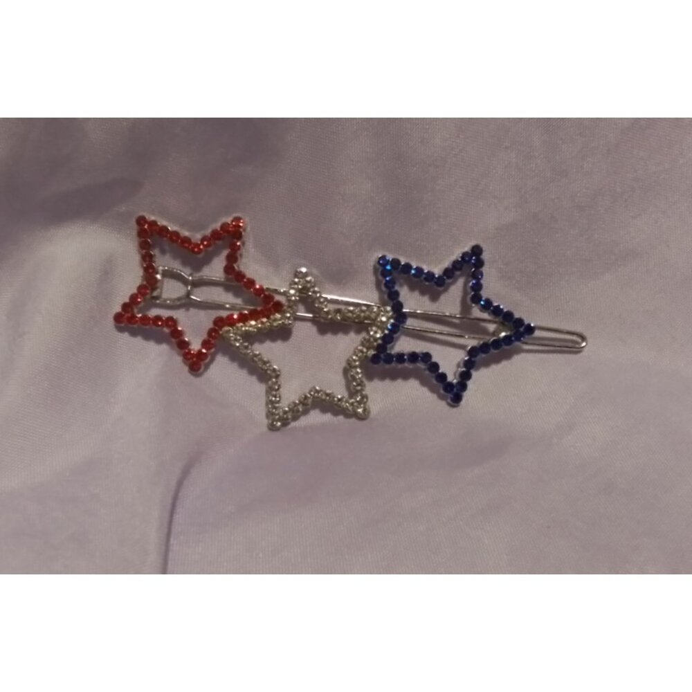 Star-Shaped Hair Clip With Red White & Blue Rhinestones